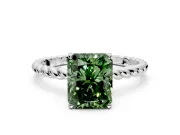 Solitaire Engagement Ring Setting for Fancy Green Radiant Cut Center with Plain Twisted Rope Band and Prong Head in Sterling Silver