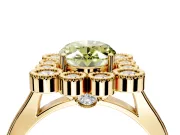 Cluster Halo Engagement Ring Setting for Fancy Yellow Oval Center with Milgrain Bezel Accents and Prong Head in Yellow Gold