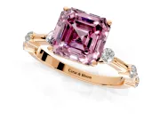 Solitaire Engagement Ring Setting for Fancy Pink Asscher Cut Center with Bezel Station Band and Prong Head in Rose Gold