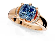 Solitaire Engagement Ring Setting for Fancy Blue Cushion Cut Center with Wide Band, Pave Collar and Prong Head in Rose Gold