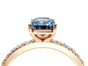Solitaire Engagement Ring Setting for Fancy Blue Emerald Cut Center with Round Cut Pave Band and Prong Head in Rose Gold