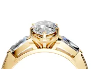 3 Stone Engagement Ring Setting for Marquise Center with Tapered Baguettes, Plain Band and Prong Head in Yellow Gold