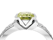 Bezel Engagement Ring Setting for Fancy Yellow Radiant Cut Center with Wide Channel-Set Band and Bezel Head in Platinum