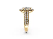 Large Accent Halo Engagement Ring Setting for Pear-Shaped Center with Pave Split Shank and Prong Head in Yellow Gold