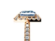 Pave Halo Engagement Ring Setting for Fancy Blue Princess Cut Center with Single Row Pave Band and Prong Head in Rose Gold