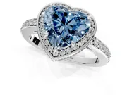 Halo Engagement Ring Setting for Fancy Blue Heart-Shaped Center with Metal-Rimmed Halo, Pave Band and Prong Head in Platinum