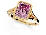 Solitaire Engagement Ring Setting for Fancy Pink Radiant Cut Center with V Split Shank and Bezel Head in Yellow Gold