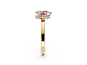 Hidden Halo Engagement Ring Setting for Fancy Pink Pear-Shaped Center with Wide Flat Plain Band and Prong Head in Yellow Gold