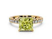 Solitaire Engagement Ring Setting for Fancy Yellow Princess Cut Center with Large Accents and Prong Head in Yellow Gold