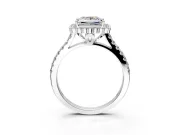 Milgrain Floral Halo Engagement Ring Setting for Princess Cut Center with Pave Band and Prong Head in White Gold