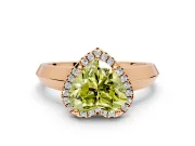 Halo Engagement Ring Setting for Fancy Yellow Heart-Shaped Center with Knife Ridge Cathedral Band and Prong Head in Rose Gold