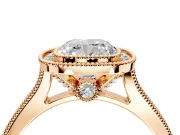 Halo Engagement Ring Setting for Cushion Cut Center with Milgrain Pave Band and Bezel Head in Rose Gold
