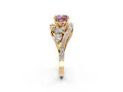 Halo Engagement Ring Setting for Fancy Pink Cushion Cut Center with Marquise and Pave Bypass Band and Prong Head in Yellow Gold