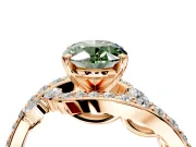 Solitaire Engagement Ring Setting for Fancy Green Oval Center with Pave Bypass Twist Band and Prong Head in Rose Gold