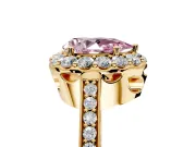 Floral Halo Engagement Ring Setting for Fancy Pink Pear-Shaped Center with Large Halo Accents and Prong Head in Yellow Gold