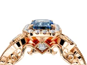 Milgrain Halo Engagement Ring Setting for Fancy Blue Emerald Cut Center with Shoulder Bezels and Prong Head in Rose Gold