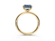 Hidden Halo Engagement Ring Setting for Fancy Blue Asscher Cut Center with Thin Rounded Band and Prong Head in Yellow Gold