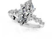Solitaire Engagement Ring Setting for Marquise Center with Trailing Leaf Accent Band and Prong Head in Sterling Silver