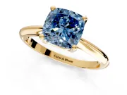 Solitaire Engagement Ring Setting for Fancy Blue Cushion Cut Center with Knife Ridge Band and Claw Prong Head in Yellow Gold