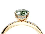 Solitaire Engagement Ring Setting for Fancy Green Oval Center with Fine Pave Band and Prong Head in Yellow Gold