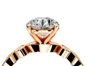 Solitaire Engagement Ring Setting for Round Cut Center with Milgrain Bezel Accents and Prong Head in Rose Gold