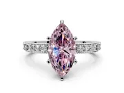 Solitaire Engagement Ring Setting for Fancy Pink Marquise Center with Milgrain-Edged Pave Band and Prong Head in Sterling Silver