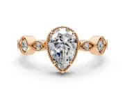 Vintage Station Engagement Ring Setting for Pear-Shaped Center with Accents and Prong Head in Rose Gold