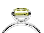 Low-Set Solitaire Engagement Ring Setting for Fancy Yellow Asscher Cut Center with Thin Plain Band and Prong Head in Platinum