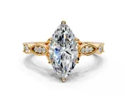 Solitaire Engagement Ring Setting for Marquise Center with Marquise and Bezel Accents and Prong Head in Yellow Gold