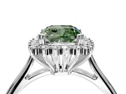 Starburst Halo Engagement Ring Setting for Fancy Green Cushion Cut Center with Thin Round-Wire Band and Prong Head in Sterling Silver