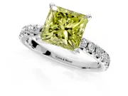 Solitaire Engagement Ring Setting for Fancy Yellow Princess Cut Center with Large Accents and Prong Head in White Gold