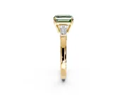 3 Stone Engagement Ring Setting for Fancy Green Asscher Cut Center with Baguette Accents and Prong Head in Yellow Gold