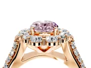 Large Accent Halo Engagement Ring Setting for Fancy Pink Oval Center with Pave Split Shank and Prong Head in Rose Gold