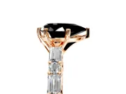 Baguette Engagement Ring Setting for Fancy Black Pear-Shaped Center with Alternating Bar-Set Band and Prong Head in Rose Gold