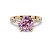 Solitaire Engagement Ring Setting for Fancy Pink Round Cut Center with Widening Pave Band and Claw Prong Head in Yellow Gold