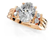 Solitaire Engagement Ring Setting for Oval Center with Grooved Bar Accent Band and Prong Head in Rose Gold