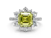 Floral Halo Engagement Ring Setting for Fancy Yellow Asscher Cut Center with Pave Accents and Prong Head in Sterling Silver