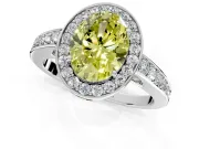 Bezel-Framed Halo Engagement Ring Setting for Fancy Yellow Oval Center with Pave Band and Prong Head in Platinum
