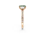 Solitaire Engagement Ring Setting for Fancy Green Radiant Cut Center with Fine Pave Band and Prong Head in Rose Gold
