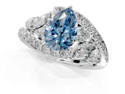 Halo Engagement Ring Setting for Fancy Blue Pear-Shaped Center with Marquise and Pave Bypass Band and Prong Head in White Gold