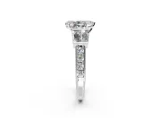 Channel-Set Engagement Ring Setting for Pear-Shaped Center with Baguette Band and Prong Head in Sterling Silver