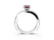 Solitaire Engagement Ring Setting for Fancy Pink Emerald Cut Center with Milgrain-Edged Pave Band and Prong Head in Platinum