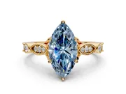 Solitaire Engagement Ring Setting for Fancy Blue Marquise Center with Marquise and Bezel Accents and Prong Head in Yellow Gold
