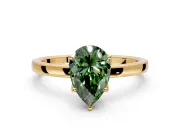 Solitaire Engagement Ring Setting for Fancy Green Pear-Shaped Center with Thin Rounded Plain Band and Prong Head in Yellow Gold