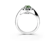 Bezel-Framed Halo Engagement Ring Setting for Fancy Green Oval Center with Pave Band and Prong Head in Platinum