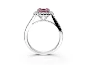 Halo Engagement Ring Setting for Fancy Pink Asscher Cut Center with Raised Halo, Pave Band and Prong Head in Platinum
