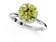 Hidden Halo Engagement Ring Setting for Fancy Yellow Round Cut Center with Plain Rounded Band and Prong Head in Platinum