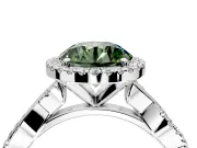 Halo Engagement Ring Setting for Fancy Green Round Cut Center with Pave and Plain Twist Band and Prong Head in Platinum
