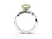Solitaire Engagement Ring Setting for Fancy Yellow Asscher Cut Center with Marquise Accent Twist Band and Prong Head in White Gold