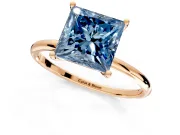 Solitaire Engagement Ring Setting for Fancy Blue Princess Cut Center with Straight Thin Band and Prong Head in Rose Gold